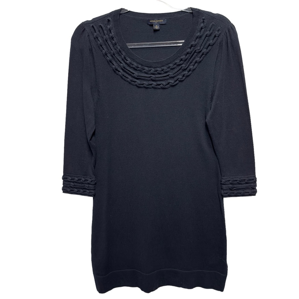 Cotton Knitted Sweater Braided Trim Chains Jacquard Mini Dress